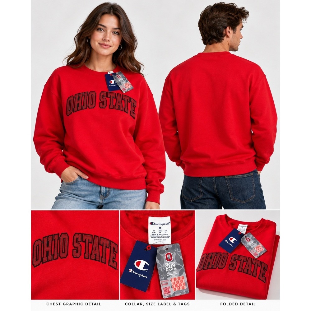 Champion Ohio State Buckeyes Sweatshirt Mens Medium Red New Tackle Twill Crew